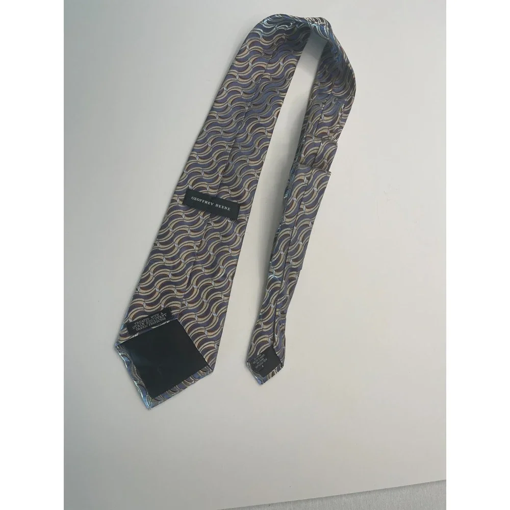 Geoffery Beene Handmade Modern‎ Silk Tie Silver, Gold, Brown 59